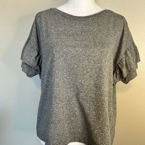 Madewell Heather Gray Ruffled Sleeves Short Sleeve Top